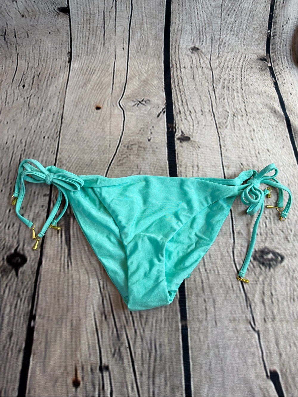 BELLISIMA‎ Aqua Tie Side Bikini Bottom Gold Accent Swimwear NWT